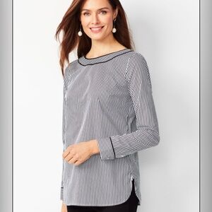 TALBOTS Black Stripe Long Sleeve Cotton Tunic Top PetiteS Lightweight Preppy